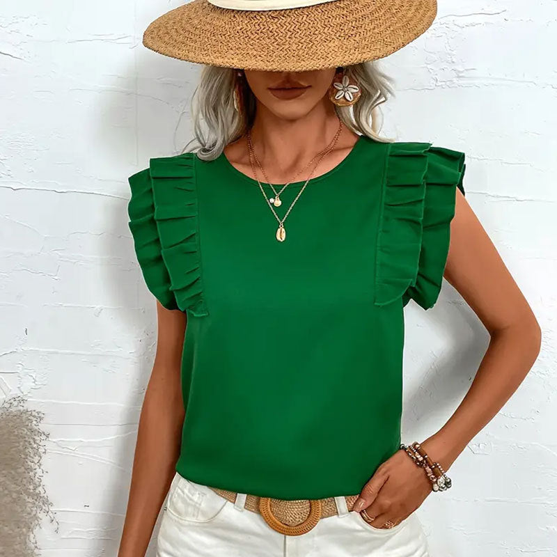 Festtoppar Dam med Rüsch Detaljer i Lätt Tyg – Modern och Feminin Topp för Sommarens Eleganta Tillfällen 1