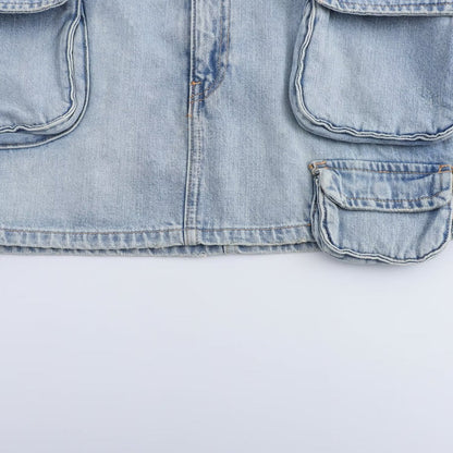 Dam Jeanskjol Figurbetonad Denim Med Sidofickor-4