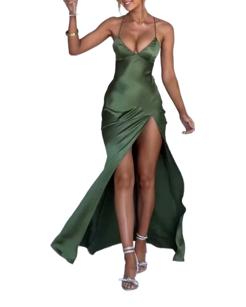 Kvinnors Lång Klänning V-Neck Spandex Elegant-5