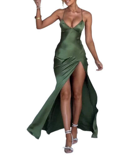 Kvinnors Lång Klänning V-Neck Spandex Elegant-5