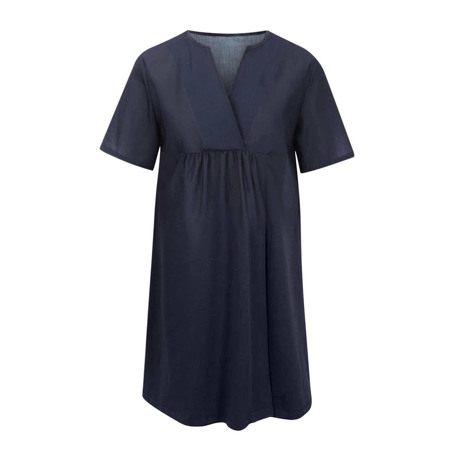 Midiklänning Dam V-Neck Löst Passform A-Linje Polyester – Mörkgrå Midiklänning för Våren och Sommaren 2