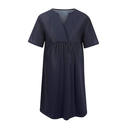 Midiklänning Dam V-Neck Löst Passform A-Linje Polyester – Mörkgrå Midiklänning för Våren och Sommaren 2