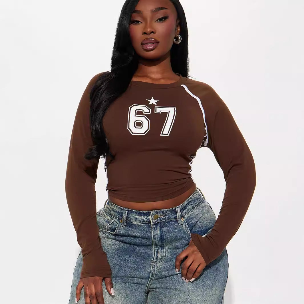 Dam T-shirt Streetwear Crop Top Elastisk Spandex-3