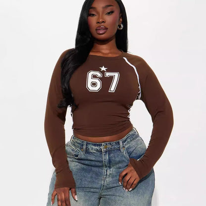 Dam T-shirt Streetwear Crop Top Elastisk Spandex-3