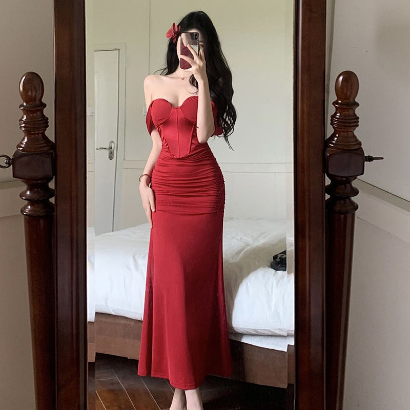 Dam Klänning Lång Kjol Backless Polyester Fina Dam Klänningar-3