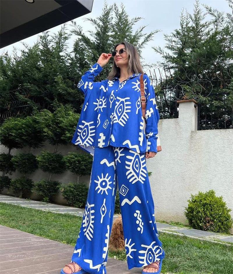 Variant image for Kvinnors Tvådelad Sats Löst Topp Höga Midja Byxor Polyester Spandex-16