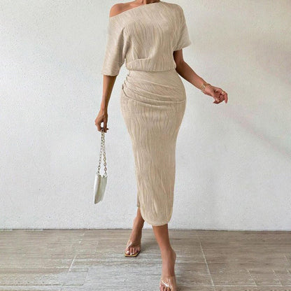 Dam Midi Kjol Chic Elastiskt Tyg Korrugerat Mönster 3