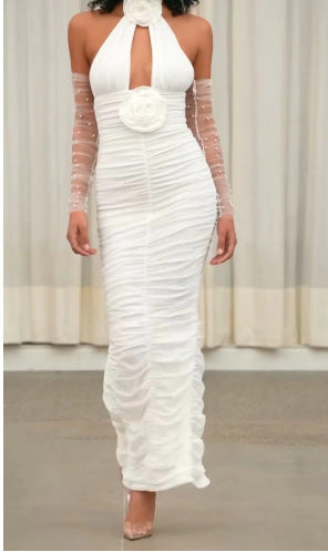 Dam Klänning Halter Asymmetrisk Nät Material-1