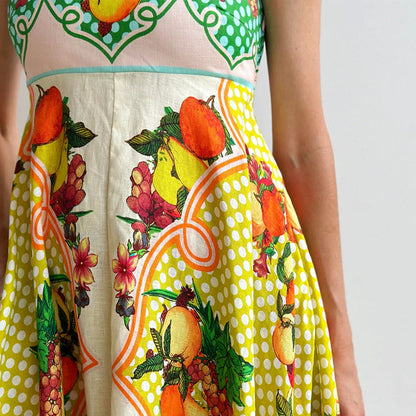 Kvinna Midi Klänning Frukttryck A-linjeformad Blandning av Tyger-5