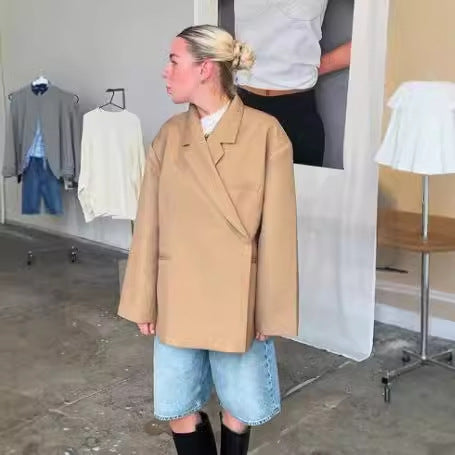 Dam Blazer Överdimensionerad Modern Silhuett Högkvalitativt Tyg 5