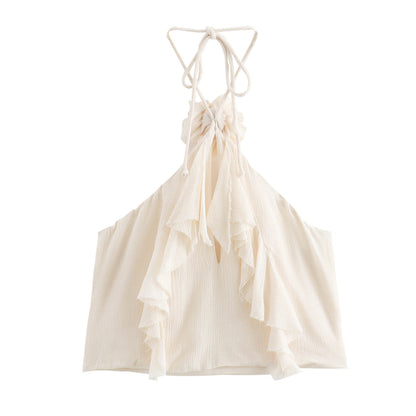 Dam Topp Tredimensionella Blommor Patchwork Polyester-2