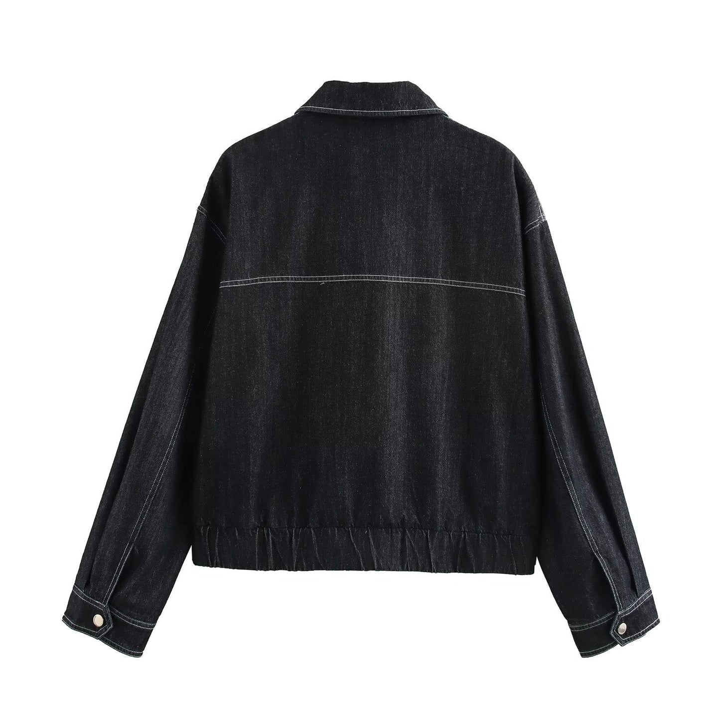 Damjacka Denim Polyester Regelbundna Ärmar-3