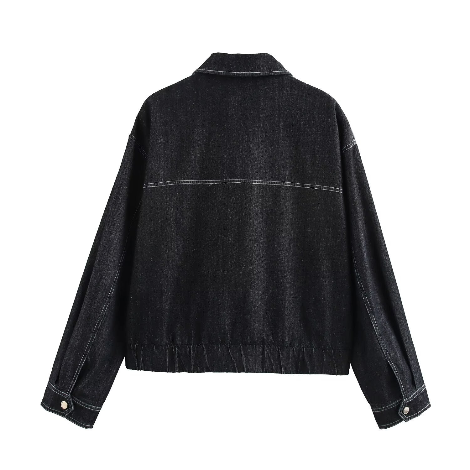 Damjacka Denim Polyester Regelbundna Ärmar-3