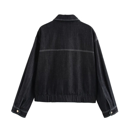 Damjacka Denim Polyester Regelbundna Ärmar-3