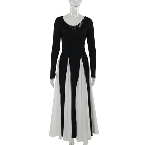 Maxiklänning Dam med Kontrastdesign, Lång Ärmar och Flödande Polyester – Elegant och Sofistikerad Klänning för Speciella Tillfällen 1