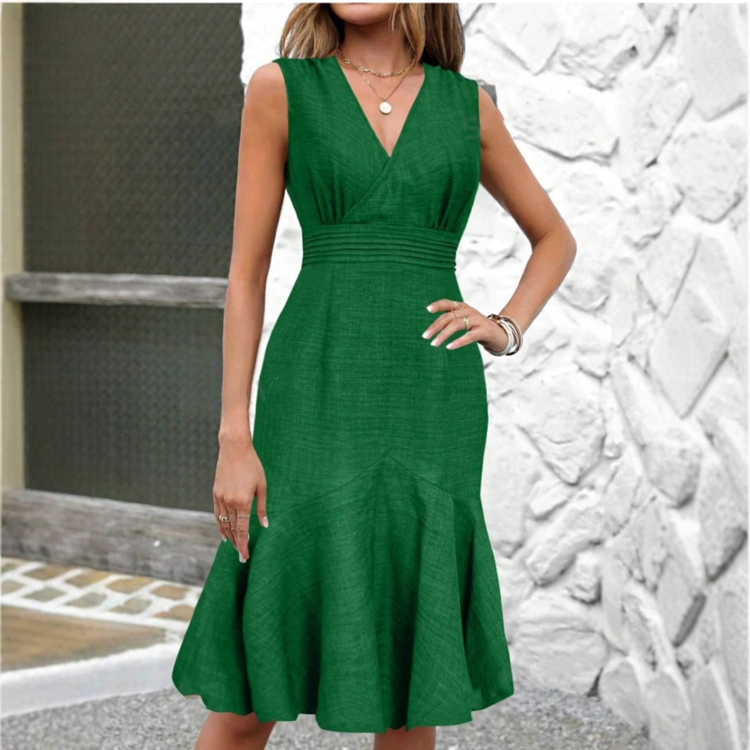 Dam Klänning V-ringning Slim Fit Mermaid Midi Tyger 4