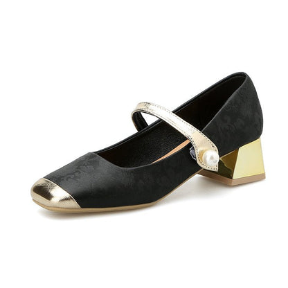 Dam Skor Mary Jane Pumpar med Blockhäl och Dekorativ Rem 6