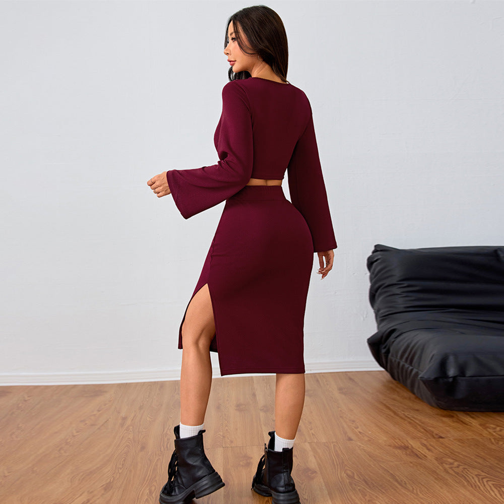 Dam Crop-Top Set Långärmad Polyester-3