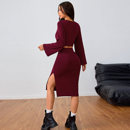 Dam Crop-Top Set Långärmad Polyester-3