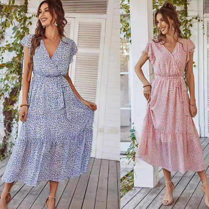 Maxiklänning Dam A-linjeformad med Vingärmar och Elastisk Midja Polyester-2