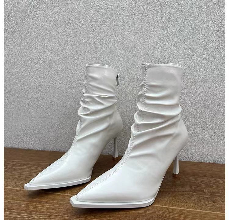Kvinnor Ankelstövlar Spetsig Tå Slip-On Läder 8