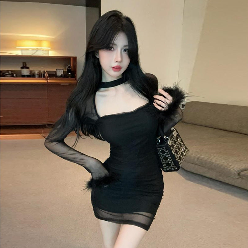 Damklänning Kort Bodycon Mesh Fyrkantig Halsringning-2