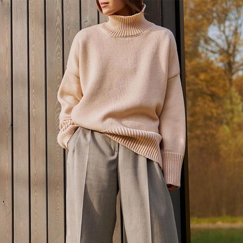 Dam Stickad Turtleneck Tröja Mjuk Ull 11