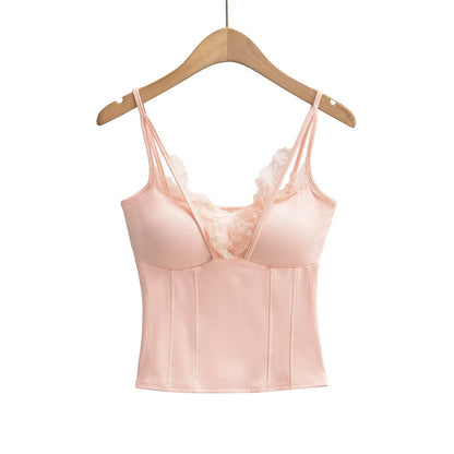 Variant image for Kvinnors Spaghettiband Festtop med Spetsdetaljer Mjuk Blandning-4