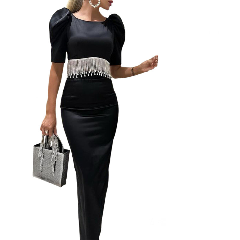 Dam Maxikjol med Stretch och Halva Ärmar i Svart-3