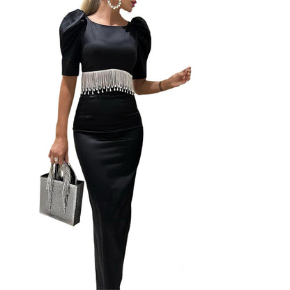 Dam Maxikjol med Stretch och Halva Ärmar i Svart-3