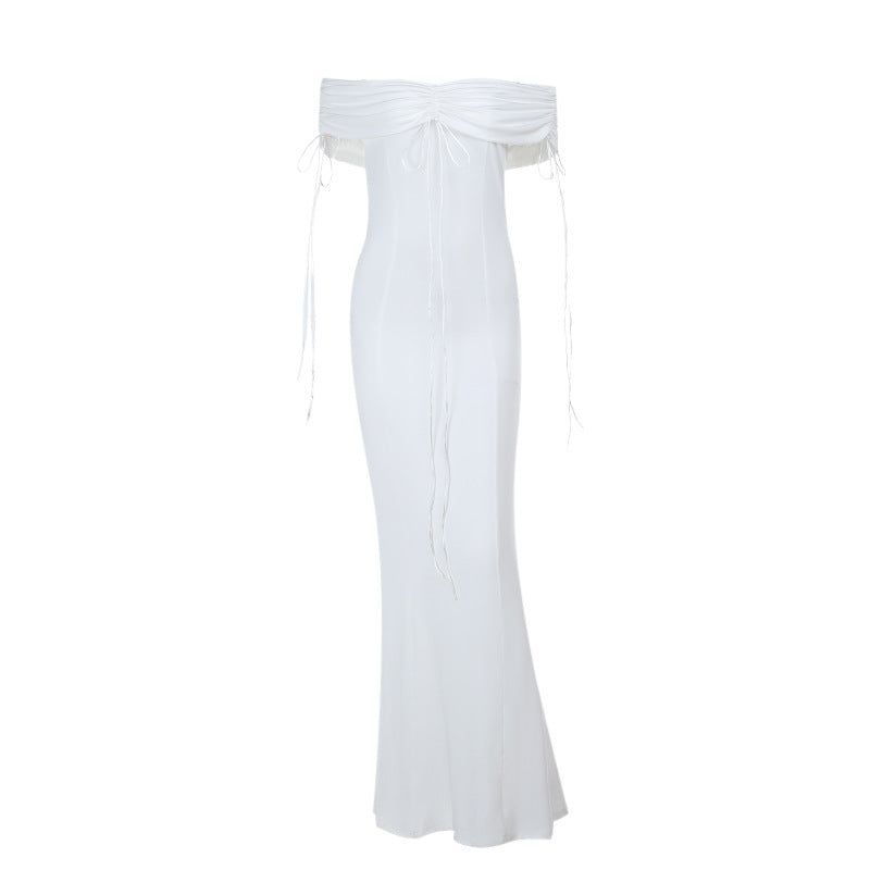 Maxiklänning Dam Off-Shoulder Elastiskt Tyg Justerbara Bärarremmar 6