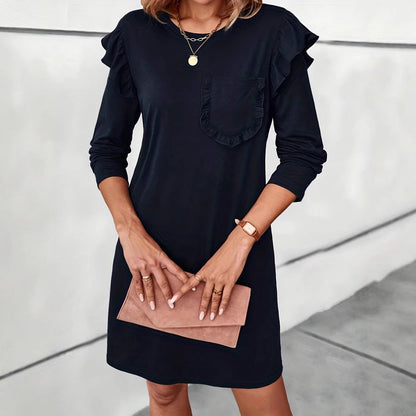 Kvinna Figurnära Klänning Rufsade Ärmar Polyester-4