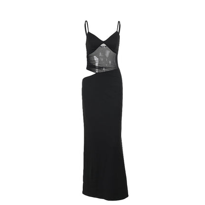 Maxi Klänning Dam Transparent Detalj Flödande Polyester Spandex 6