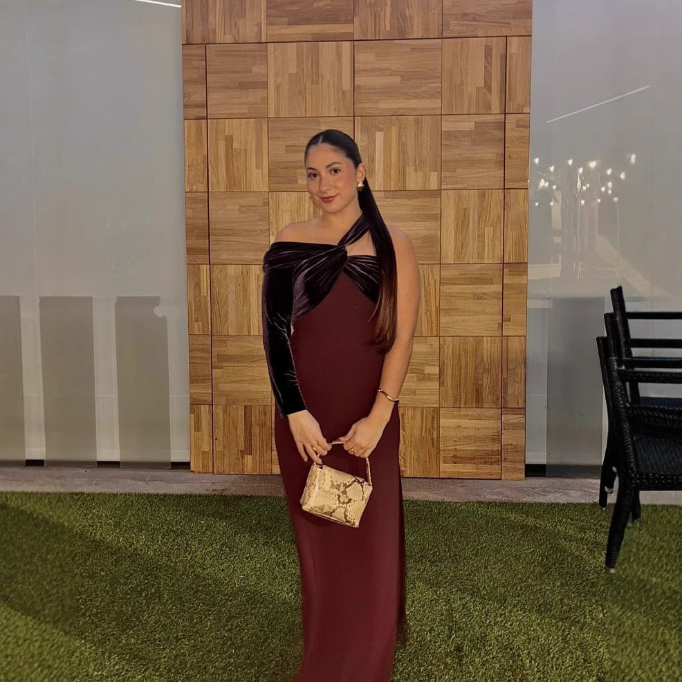 Kvinnors Aftonklänning Asymmetrisk Design Draperad Mjukt Tyg-4