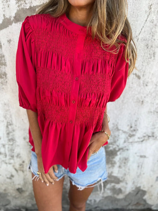 Dam Blus Casual Spetsdetaljer Polyester Kort Ärmd-1
