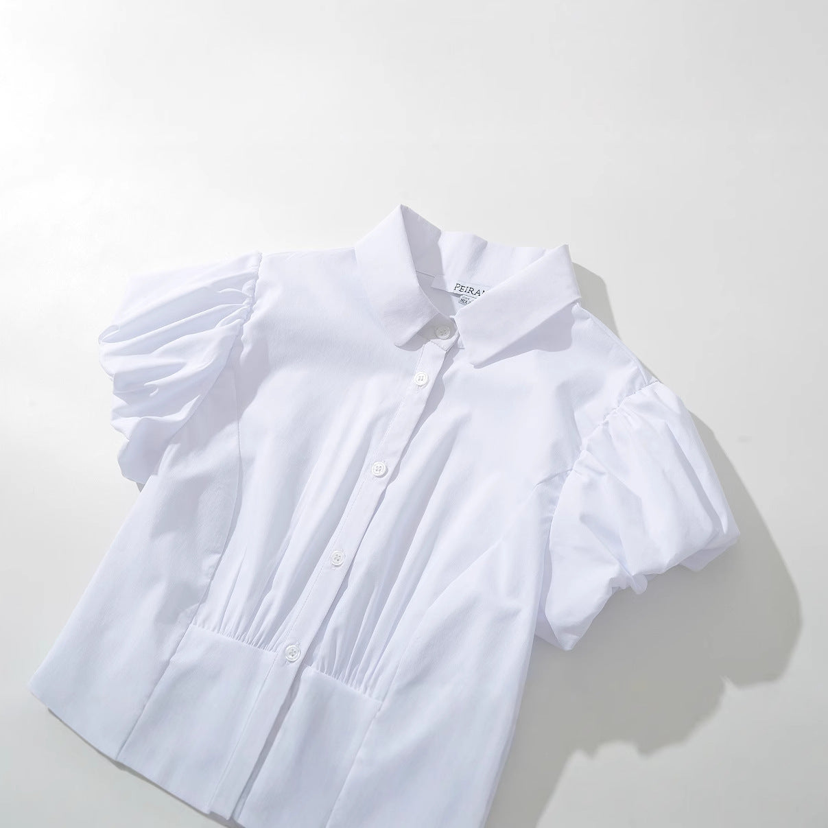 Kvinna Blus Kortärmad Puffärmar Lätt Tyg-3