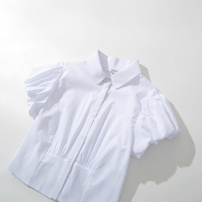 Kvinna Blus Kortärmad Puffärmar Lätt Tyg-3