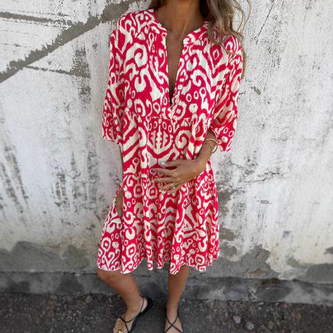 Kjol Dam Plisserad V-ringad Blommig Polyester-5