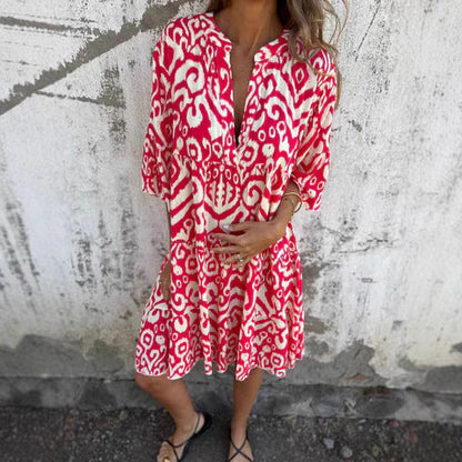 Kjol Dam Plisserad V-ringad Blommig Polyester-5