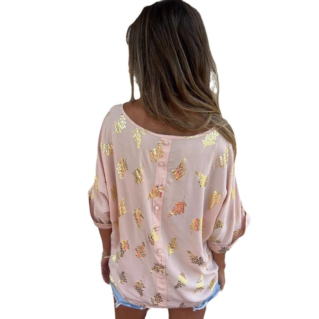 Kvinnors Kortärmad Topp Blommig Polyester och Spandex-6