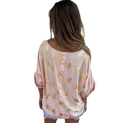 Kvinnors Kortärmad Topp Blommig Polyester och Spandex-6