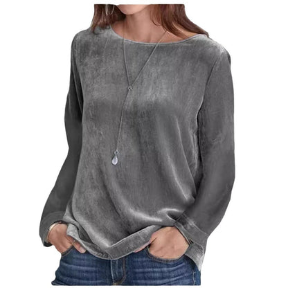 Dam Tröja Rundhals Sammet Löst Passform-6