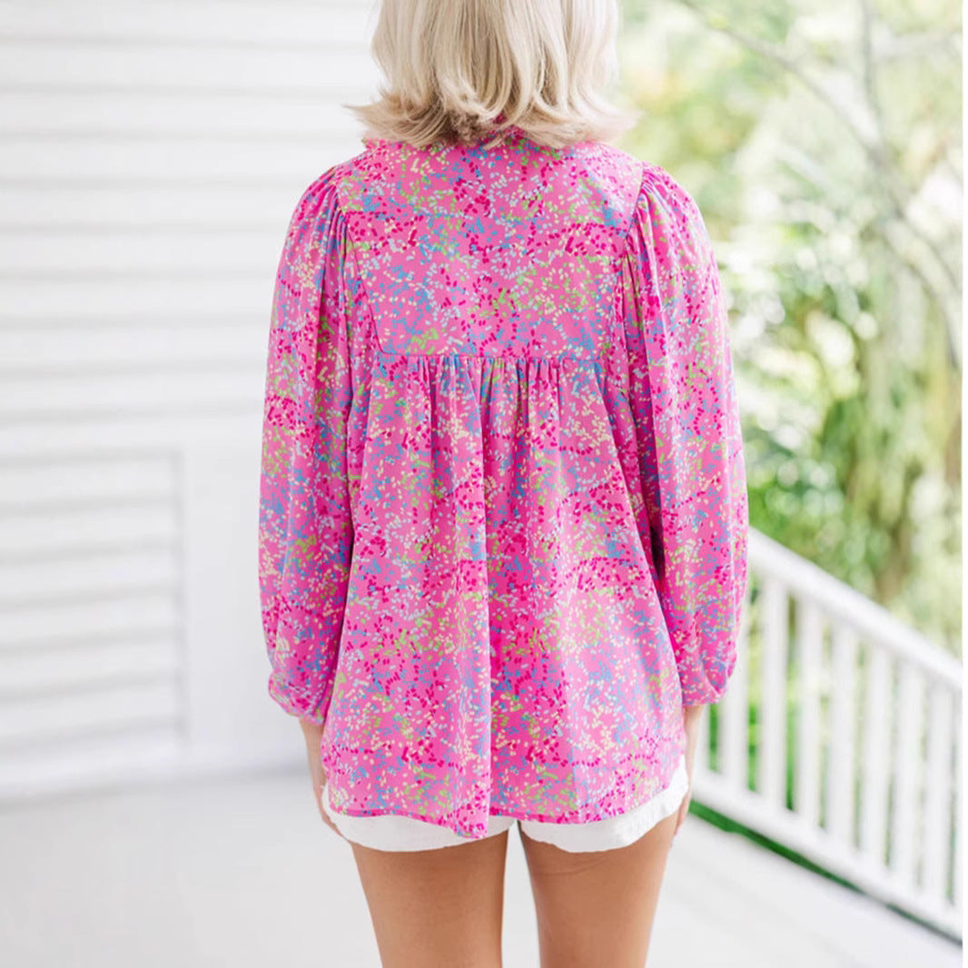 Dam Skjorta Blommig Långärmad Polyester-4