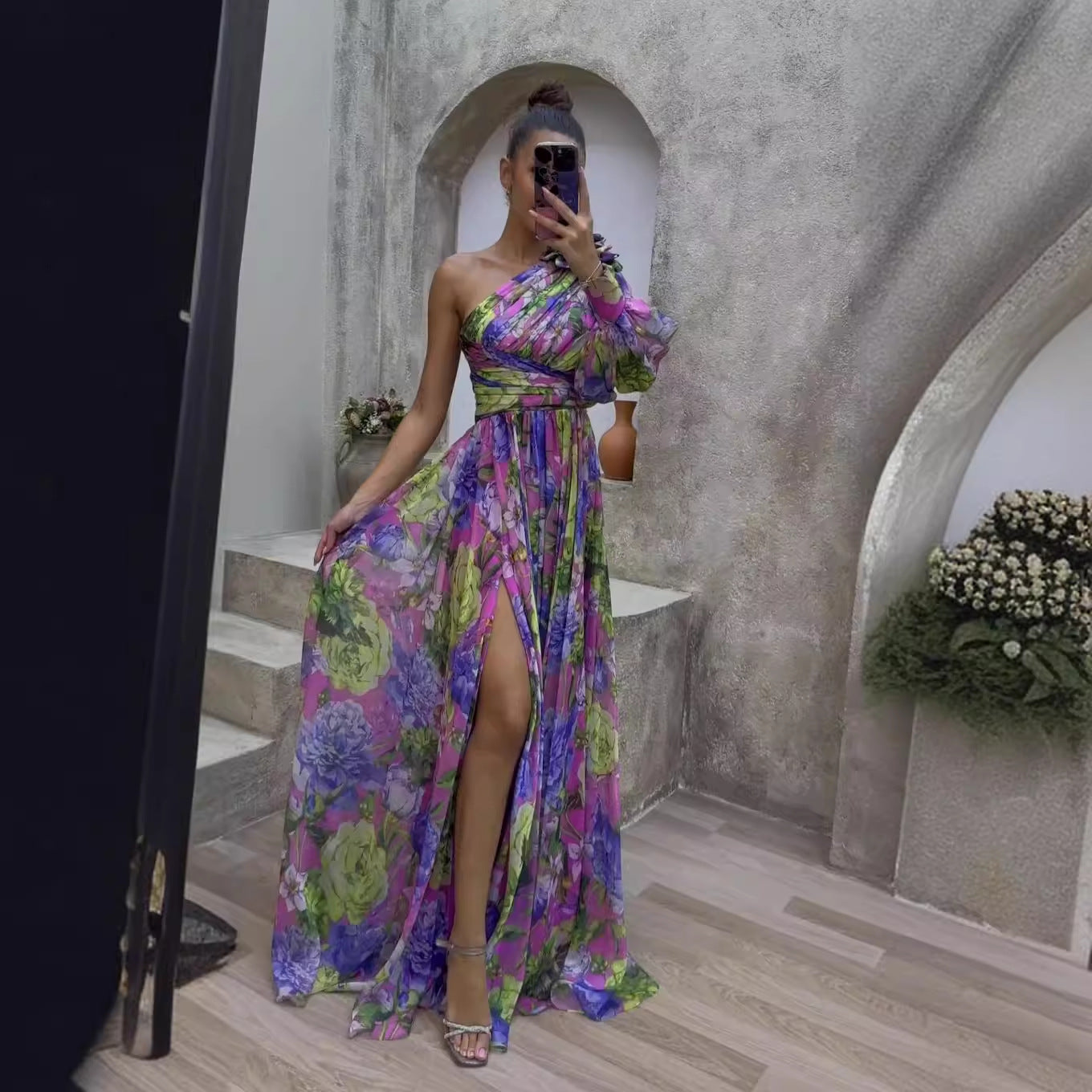 Dam Topp Asymmetrisk Lång Ärmar Polyester-2