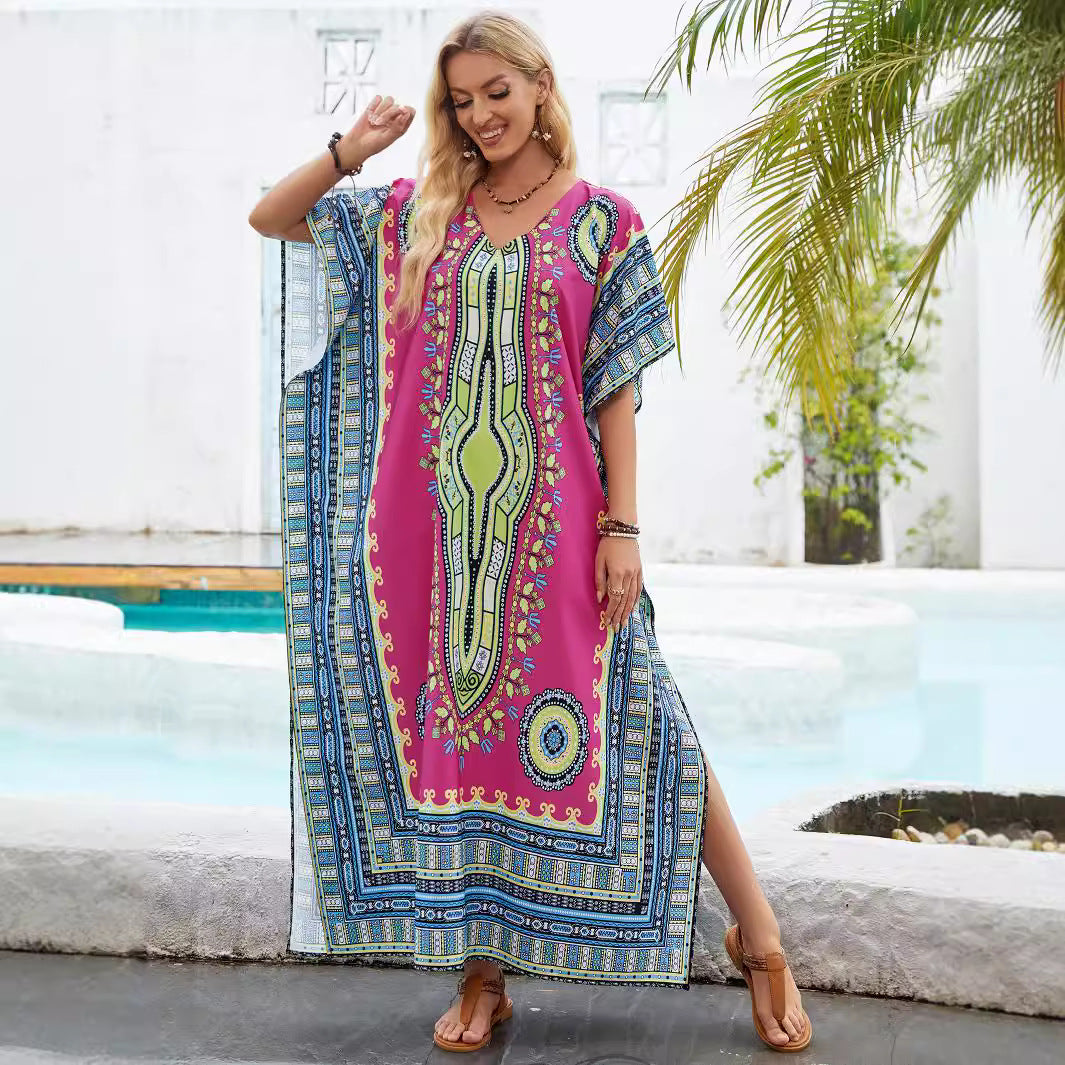 Dam Strandklänning Utsvängd V-Neck Polyester-3