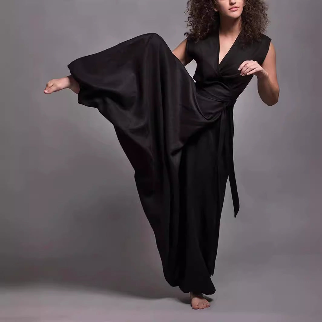 Dam Bredbyxor V-ringning Hög Midja Polyester-2