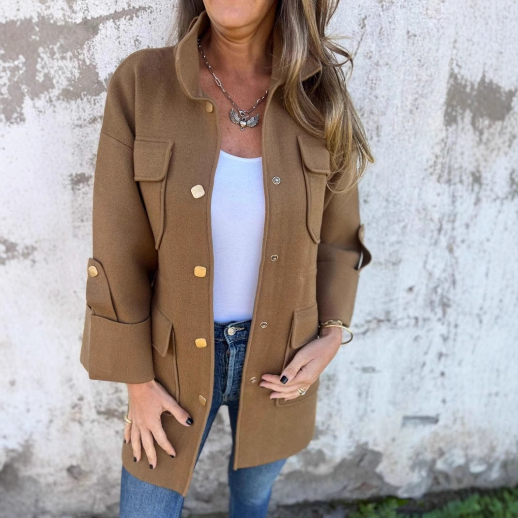 Dam Vändbar Wollmantel Regular Fit Polyester-2