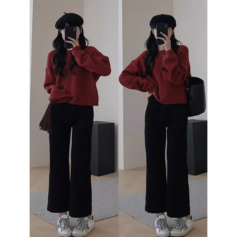 Kvinnors Kort Stickad Topp Långärmad Polyester-3