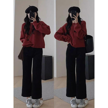 Kvinnors Kort Stickad Topp Långärmad Polyester-3