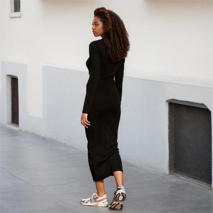 Dam Midiklänning Djup V-halsringning Slingdetalj Mjukt Tyg 3